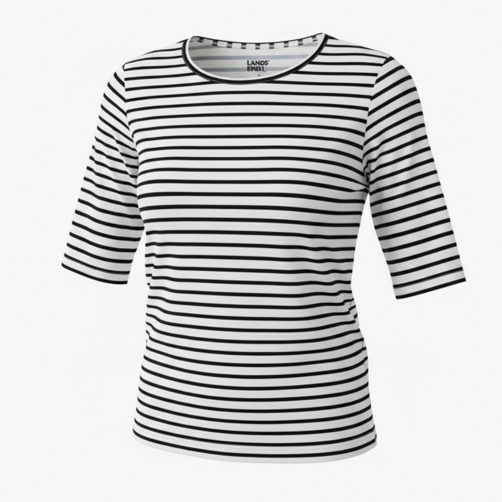 Lands' End Women's Striped Rashguard Black White Size S